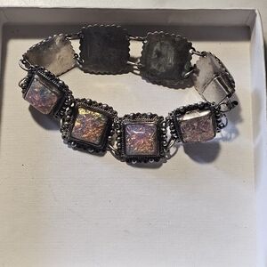 VTG Taxco Mexico Sterling Silver With Beautiful Opals Bracelet 6.5" Length
